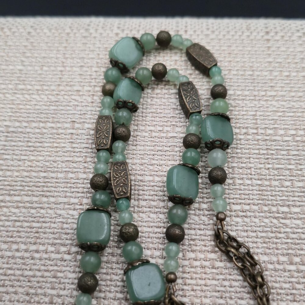 22 Inch Aventurine Stones Handmade Glass Pendant Necklace B999 - Picture 5 of 8